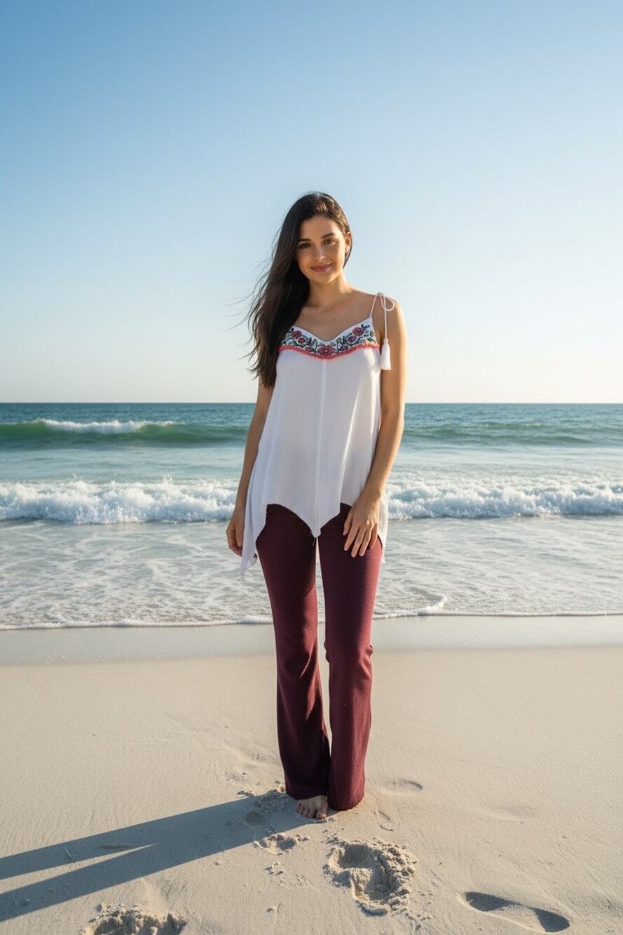 Umgee White Fringe Boho Top Small